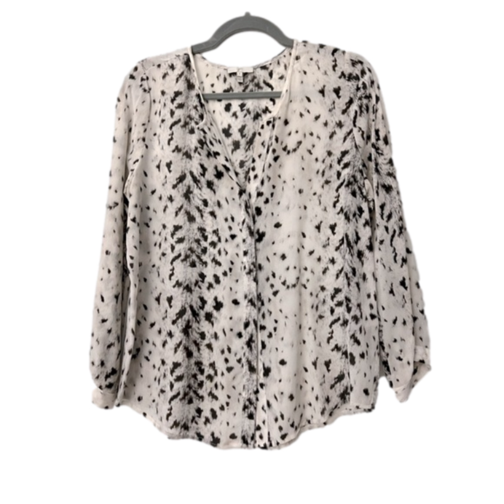 Joie Snow Leopard Print Silk Purine Blouse in New Moon, Size Small - Picture 5 of 9